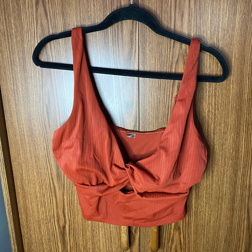 Old Navy Twist Front Crop Top Womens XL Rust Orange Ribbed V-Neck Keyhole Cutout